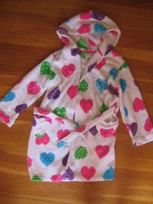 Komar Kids hoodie FLEECE BATHROBE pink purple white heart girl pjs pajamas S 7 8 - Image 1 of 2