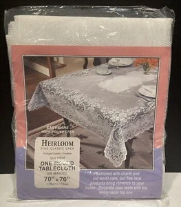 Heirloom Fine Classic Lace Round White Tablecloth 70” x 70” New Old Stock - Picture 1 of 7