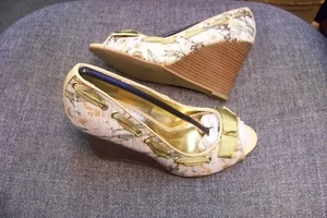 Anne Michelle Nuevo Estampado Puntera Abierta Cuña Tacones Zapatos Talla 6 - Imagen 1 de 2