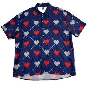 HARDADDY red white blue hearts short sleeve button down shirt ~ mens XL - Picture 1 of 2