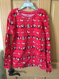 New Disney Mickey & Minnie Mouse Girls Long Sleeve T Shirt Tee Top Hearts Red - Picture 1 of 1