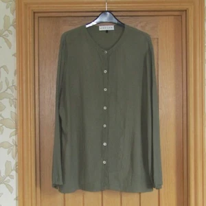 Jaeger sage green collarless textured tunic top blouse uk 14 mop buttons sleeves - Picture 1 of 7