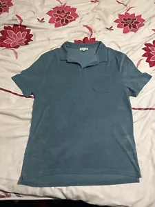 Reiss Montego Open Collar Towel Terry Cloth Polo Shirt - Teal - Size M - Picture 1 of 13
