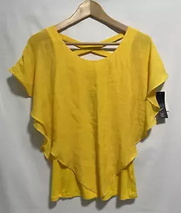 BCX Women's Juniors' Crisscross Popover Top With Necklace (Medium, Mango) New - Picture 1 of 11