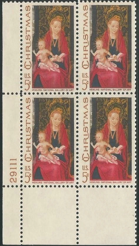 Plate Block of 4 stamps - Scott 1336 - 5 cent - Madonna and Child - 1967 - MNH - Image 1 of 1