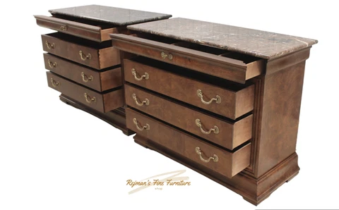 Pair Henredon Charles X Collection Burl Elm Night Chests Cover