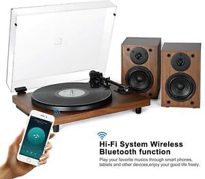 Digitnow Wireless Turntable HiFi System with 36 Watt Bookshelf Speakers Counter