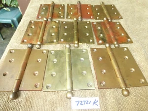 7 Vintage Antique 4.5"x4.0" Brass Cannonball End Hinges 72721 K - Imagen 1 de 7