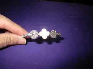 Gold  & White Cuff Bracelet With Rhinestones - Picture 1 of 4