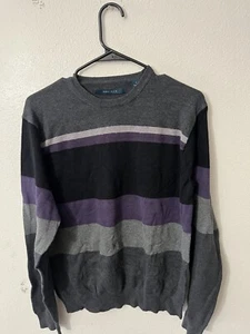 Perry Ellis Sweater Pull Over Mens Size M Knit Long Sleeve Crew Neck Striped - Picture 1 of 5