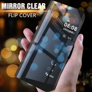 Custodia flip stand in pelle View Mirror per iPhone 16 15 13 12 Pro Max 11 XS 8 - Foto 1 di 18