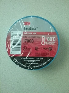 PREMIUM GRADE 3M TEMFLEX BLUE VINYL ELECTRICAL TAPE 3/4" X 66' FLAME RETARDANT  - Picture 1 of 5