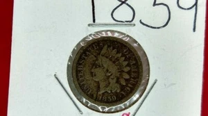 1859 P 1c Copper Nickel Indian Small Cent Penny Coin Very Circulated Worn  - Picture 1 of 2