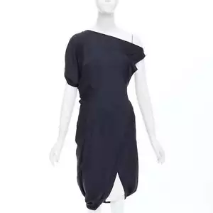 CELINE Vintage 100% silk cotton trim asymmetric layered drape dress FR36 S - Picture 1 of 9