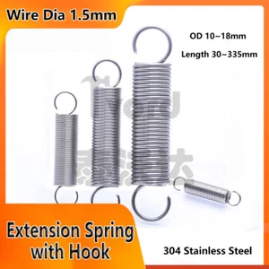 Extension Spring With Hook 1.5mm Stainless Steel Open Hook Spring L=30mm~335mm - Picture 1 of 9