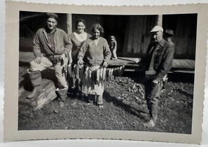 VTG Photo Fishing Trip Stringer Of Fish Big Catch. 30s Men Women Cabin Americana - Picture 1 of 1