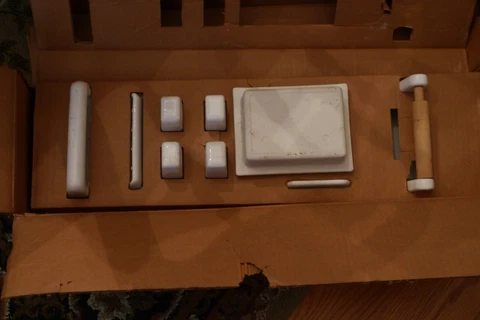 VINTAGE NOS WHITE PORCELAIN BATHROOM FIXTURE SET, TOWEL BARS, SOAP DISHES ++ Cover