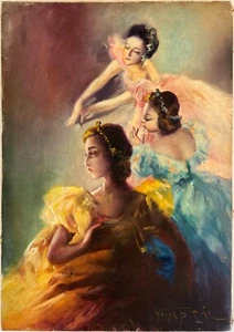 Pal Fried *Original* Painting Oil on Canvas *Signed* - 3 Ballerinas Portrait Art - Picture 1 of 22