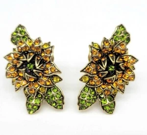 Heidi Daus Late Bloomer Swarovski Crystal Autumn Sunflower Studs Clip On Backs - Picture 1 of 11