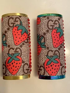 Gucci Strawberry Lighter Case Gold GG Print With Brown Stitch And GG beige (new) - Picture 1 of 5