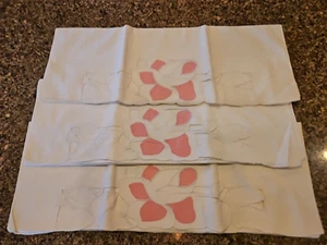 Pillowcases White hand Appliqued flowers pink Cut Out Vintage Lot of 3 - Picture 1 of 6