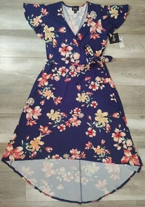 By & By NWT Womens SZ XXL Blue Floral Faux Wrap Spring Summer Stretchy Dress - Picture 1 of 15