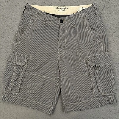 Vintage Y2K Abercrombie & Fitch Pinstripe Cargo Shorts Men's 32 Blue Drawstring - Image 1 of 4