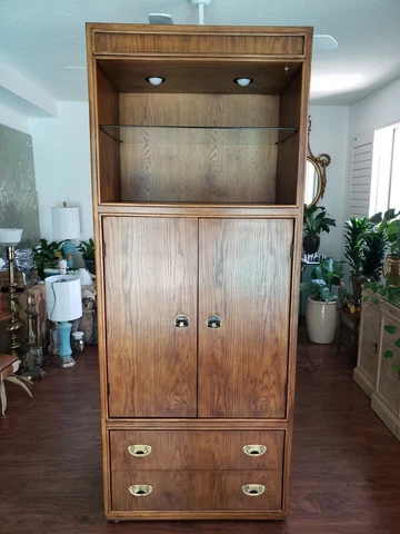 Vtg 1986 Drexel Heritage Passage 2 Door Drawer Lited TV Cabinet 80"T Glass Brass Cover