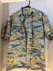Vintage Campia Moda Hawaiian Shirt Button Up Cotton Large Islands and Palm Trees - Picture 1 of 3