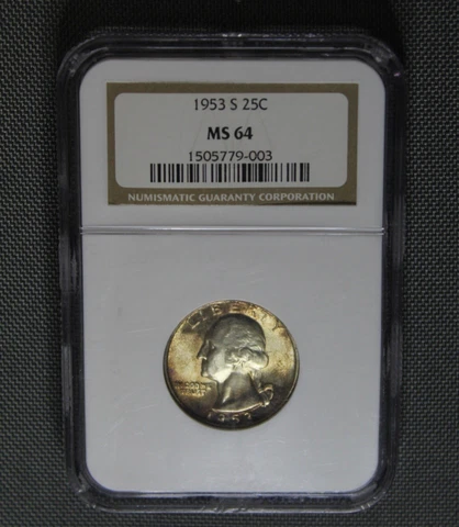 1953 S Washington Quarter Graded NGC MS 64 Silver 25c Toning Toned Certified Cover