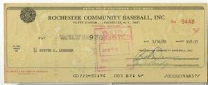 Steven Luebber +2 Signed ROC Red Wings 1980 Check w/COA 071321DMRC20 - Picture 1 of 2