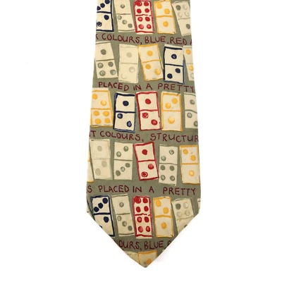 Vintage Structure Tie Mens 58 in Silk Multicolor Khaki Green Dominoes Wide - Image 1 of 4