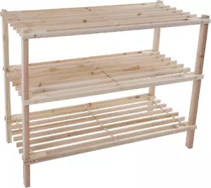 Wood Shoe Rack, Storage Bench – Closet, Bathroom, Kitchen, Entry Organizer, 3-Ti - Picture 1 of 12