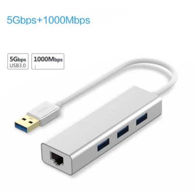 Silver 3 Ports USB 3.0 Gigabit Ethernet Lan RJ45 Network Adapter Hub to 1000Mbps - Image 1 of 4