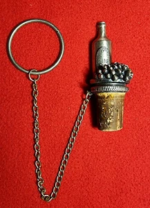 Vintage Pewter Wine Bottle Cork with Grape Design Stopper and Chain Loop - Picture 1 of 10