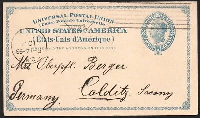 P5? UNITED STATES OF AMERICA 2c cent US postal card posted in 1893 - Image 1 of 2