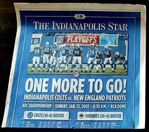 INDIANAPOLIS COLTS NEWSPAPER FRONT PAGE 2007 AFC CHAMP GAME v NE PATRIOTS -RARE! - Picture 1 of 3