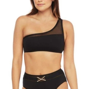 La Blanca One Shoulder Swimsuit Bikini Top Black NWT $79 Size 10 - Picture 1 of 8