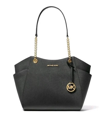 MICHAEL KORS Jet Set Travel Large Chain Shoulder Tote Bag Black Leather $558 NWT - Image 1 of 4
