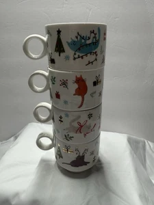 4er Set~stapelbar~Grace Teegeschirr~edles Porzellan~Weihnachten Katze Design Tassen/Becher - Bild 1 von 10