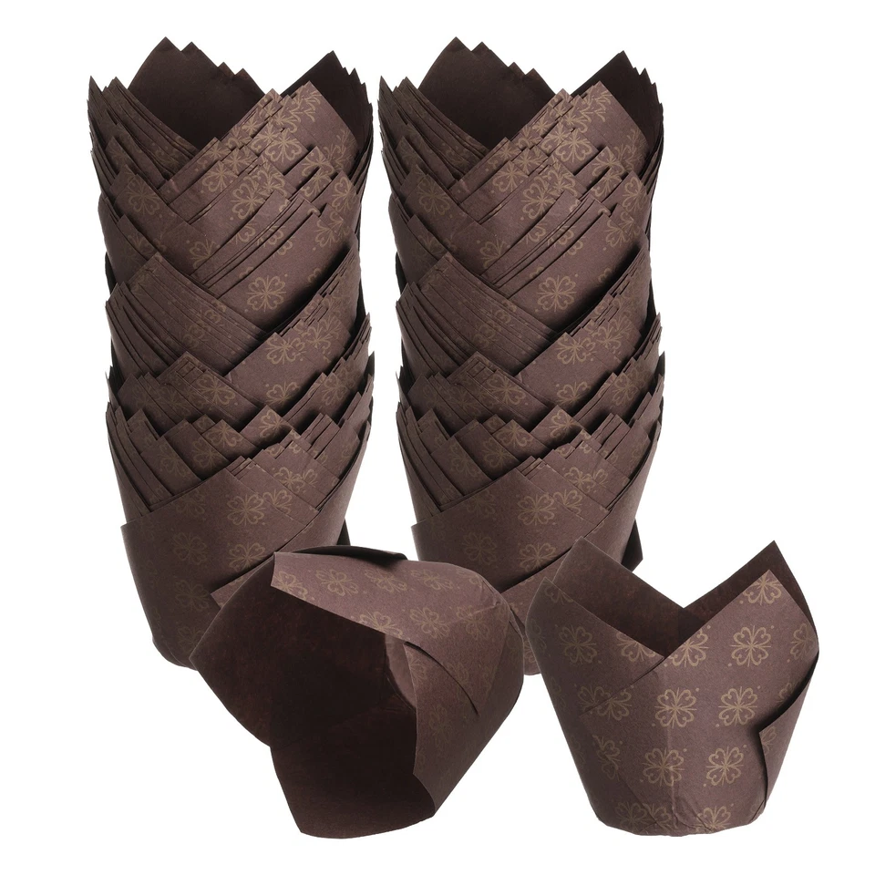 150 Tulpen Backförmchen Cupcake Muffins Liner Papier Wrapper (Goldblume, Kaffee) - Bild 1 von 4