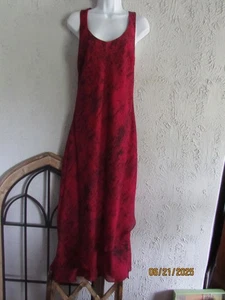 Vintage CEC 12 Cranberry Maxikleid Träger Rücken asymmetrisch Lagenlook Saum schwarz Aufdruck - Bild 1 von 8