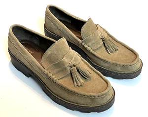 Zapatos Mocasines BORN Capri Gamuza Cuero Borlas Para Mujer 9.5 Suela Gruesa Tostado - Imagen 1 de 15