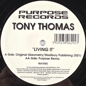 Tony Thomas – Living It - 2001 Prog. House UK 12" 45 rpm Vinyl Record BUILT002 - Imagen 1 de 13