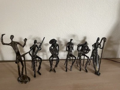 Set of 6 Mid Century Brutalist Alfonse Burn Cast Bronze Orchestra Sculptures - Image 1 of 4