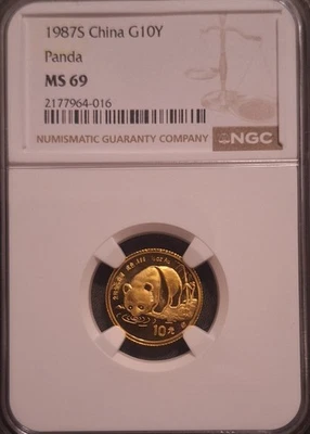 1987-S Gold Panda 1/10 oz. 10 Yuan NGC MS69.  - Image 1 of 4