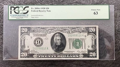 1928 $20 Minneapolis Federal Reserve Note Fr#2050-I PCGS 63 - Image 1 of 2