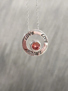 Genuine Sterling "LOVE~LIVE~LAUGH" Necklace With Simulated Ruby-July Birthstone - Picture 1 of 12
