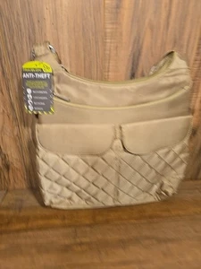 NWT TRAVELON ANTI THEFT Tan Crossbody/Shoulder bag RFID Blocking - Picture 1 of 4