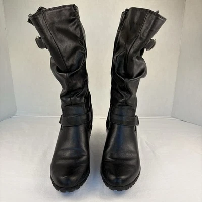 Apt. 9 Blanche Riding Boots Black Mid Calf Round Toe Block Casual Leather Size 8 - Image 1 of 4